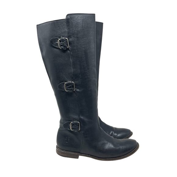 Frye Paige Tall Buckle Boots - Black Leather - Riding - Size 6.5 - Picture 2 of 11